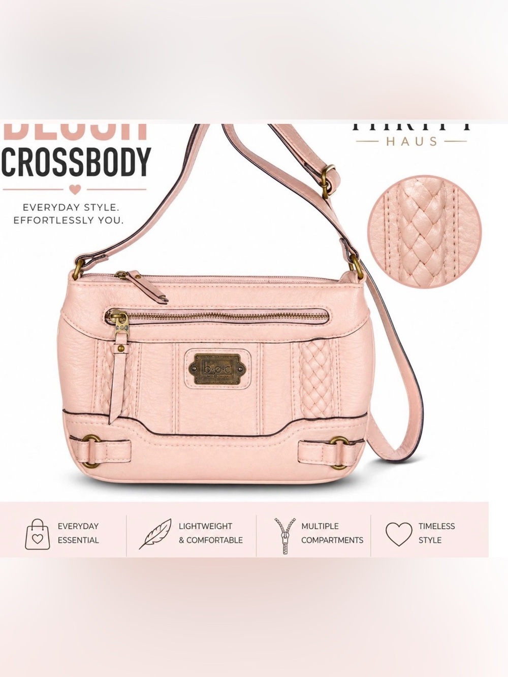 Everyday Blush Crossbody — Women's Pink Crossbody Bag with Braided Detail
